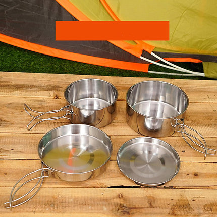 4 pcs Stainless Steel Camping Pots with Lid, Compatible with Outdoor Cooking.