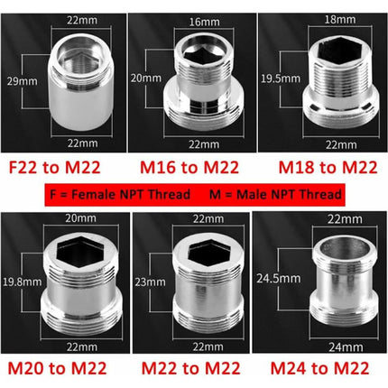 2 Pack Brass Faucet Adapter 22mm NPT Male to Male Aerator Connector Compatible with Sink Faucet Water Filter M24 to M22.