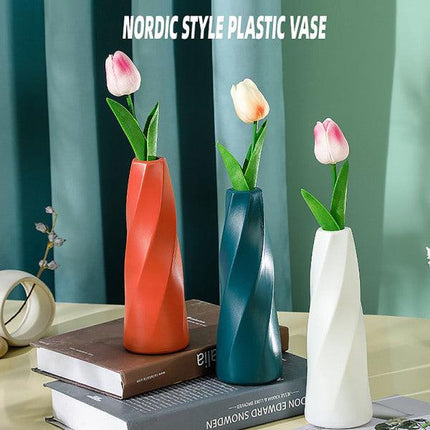 Plastic Vase Imitation Ceramic Flower Pot Table Arrangement Dark Blue.