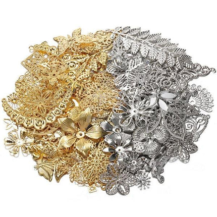 50g/lot Mixed Metal Flower Petals Filigree Wraps Clutches White.