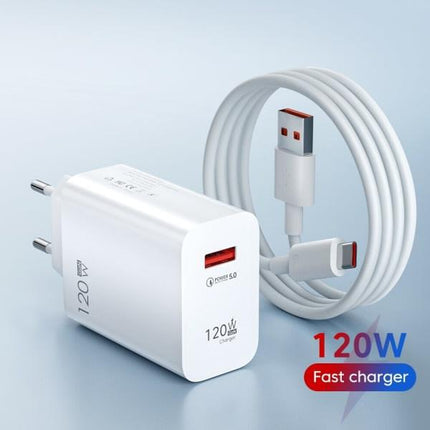 120W USB C Fast Charger Huawei Samsung Xiaomi Compatible with QC3.0 Type C Cable 10A EU White.