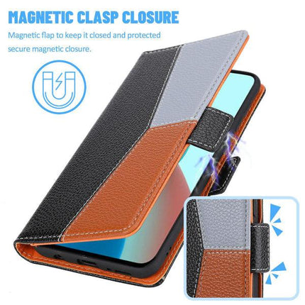 Compatible with Samsung Galaxy A22 4G Case Magnetic Black Three-color Stitching Samsung.