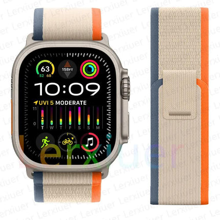 Trail Strap Compatible with Apple Watch Ultra 2 Series 9 8 7 6 5 3 for 49mm 45mm 44mm 42mm 41mm 40mm 38mm in Orange Beige.