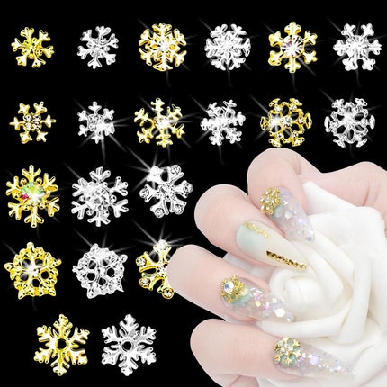 20pcs Snowflake Nail Charms with Rhinestones Silver Gold Christmas Decorations Alloy Nail Jewelry Snowflake Nails Design 3D Charms for Nails Decor DIY Craft Home&Salon.