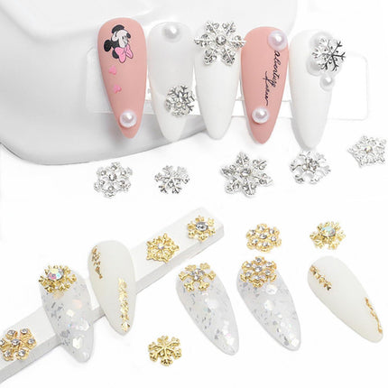 20pcs Snowflake Nail Charms with Rhinestones Silver Gold Christmas Decorations Alloy Nail Jewelry Snowflake Nails Design 3D Charms for Nails Decor DIY Craft Home&Salon.
