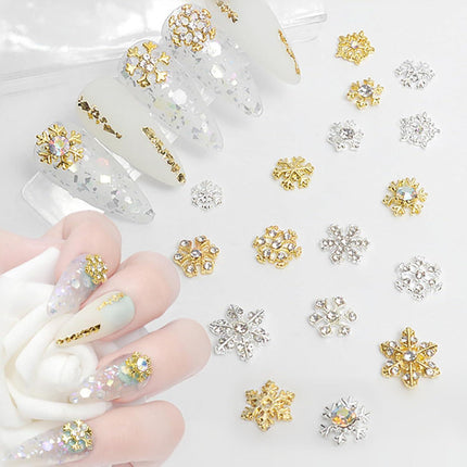 20pcs Snowflake Nail Charms with Rhinestones Silver Gold Christmas Decorations Alloy Nail Jewelry Snowflake Nails Design 3D Charms for Nails Decor DIY Craft Home&Salon.