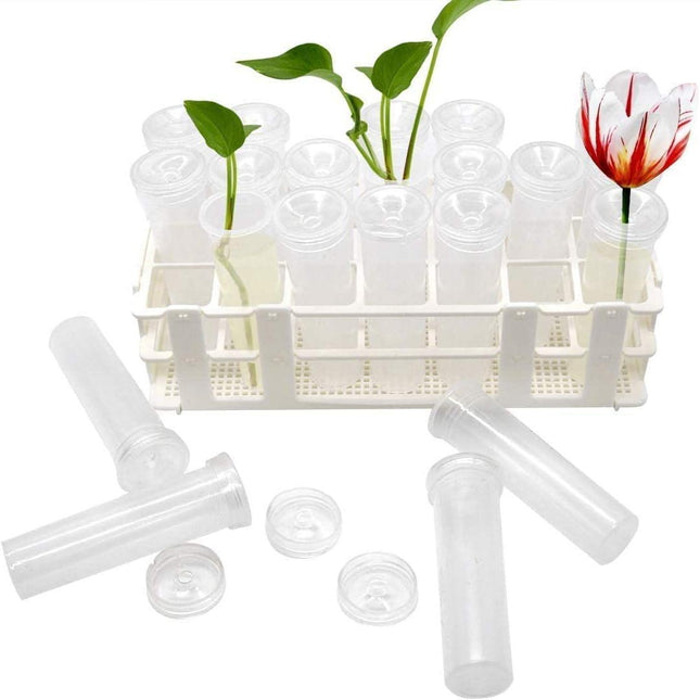 21 Pack 60ml Large Floral Tubes with Rack Holder for Milkweed Cuttings, Raising Caterpillars, Monarchs, Butterflies, Flower Arrangements.