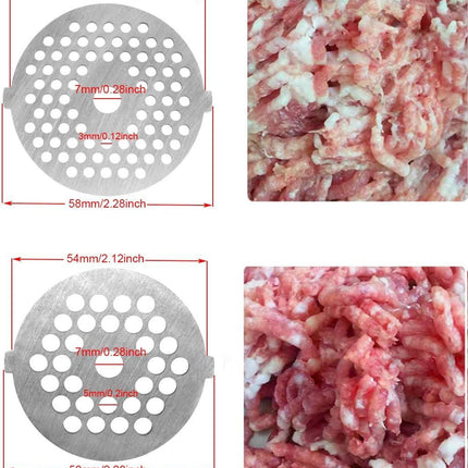 7 Piece Stainless Steel Meat Grinder Plates & Blades for Food Chopper & Meat Grinder.