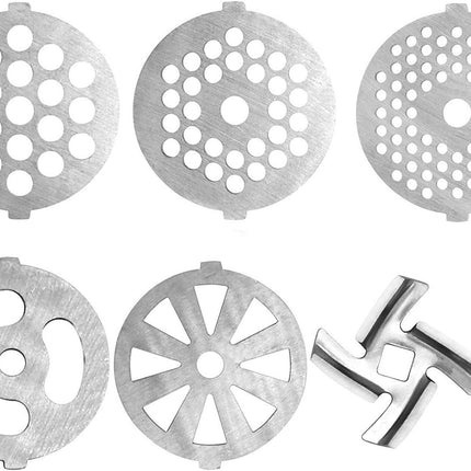 7 Piece Stainless Steel Meat Grinder Plates & Blades for Food Chopper & Meat Grinder.