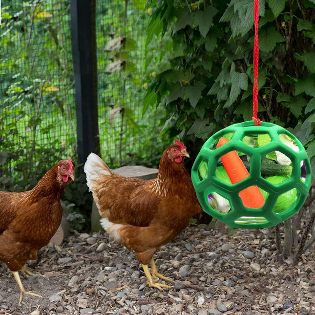 2pcs Chicken Vegetable Feeder Ball Hanging Feeding Toy, Poultry Fruit Holder Chicken Cabbage Feeder Treat Feeding Tool for Hens Chicken Coop Goose Duck Large Birds.