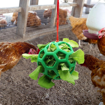 2pcs Chicken Vegetable Feeder Ball Hanging Feeding Toy, Poultry Fruit Holder Chicken Cabbage Feeder Treat Feeding Tool for Hens Chicken Coop Goose Duck Large Birds.