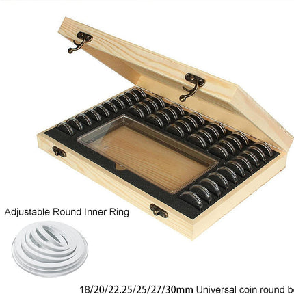 Wooden Coin Capsules Holder Case, Coin Storage Box Banknotes Collection Holder with Lock, Coin Collector Organizer Coin Display Commemorative Case for 40 Coins and 100 Banknotes.
