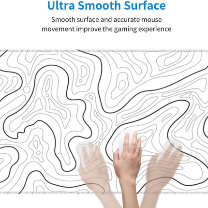 Abstract Topographic Map White Grey Black Gaming Mouse Pad Long Mouse Pad Large Desk Mat 31.5 X 11.8 Inch Mousepad with Non-Slip Base Stitched Edge Keyboard Mat for Gaming Office.
