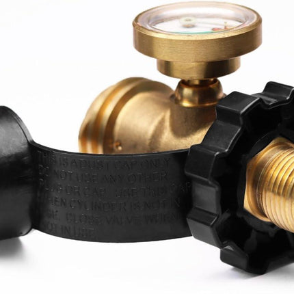 Universal Fit POL Propane Tank Adapter with Gauge - Converts POL LP Tank Service Valve to QCC1 / Type 1, Old to New Connection Type.