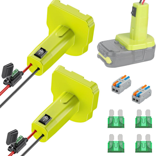2 Pack Power Wheel Adapter for Ryobi 18 V Battery with Switch, DC Power Adapter, Battery Conversion with Fuse Switch 12 AWG Wires & Wire Terminal.