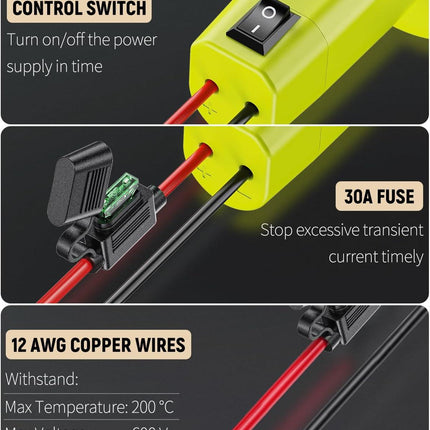 2 Pack Power Wheel Adapter for Ryobi 18 V Battery with Switch, DC Power Adapter, Battery Conversion with Fuse Switch 12 AWG Wires & Wire Terminal.
