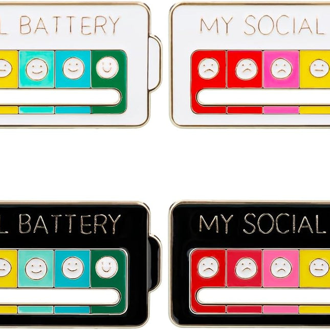 4PCS Social Battery Pin,My Social Battery Slider Pin,Funny Interactive Brooch Pins Lapel,Mood Enamel Pins 7 Days a Week for Backpacks Hat Bags Scarves Clothing.
