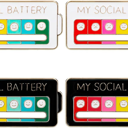 4PCS Social Battery Pin,My Social Battery Slider Pin,Funny Interactive Brooch Pins Lapel,Mood Enamel Pins 7 Days a Week for Backpacks Hat Bags Scarves Clothing.