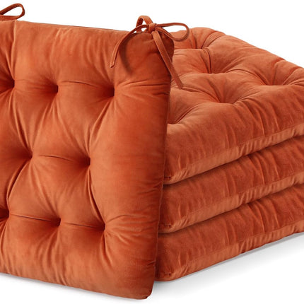 Memory Foam Chair Cushions Set of 4, Thick Indoor Seat Cushions for Dining Chairs Tufted Seat Pads for Kitchen, Dining Room, Office, (Orange,15.5"x15.5"x4")