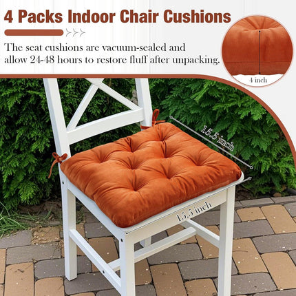 Memory Foam Chair Cushions Set of 4, Thick Indoor Seat Cushions for Dining Chairs Tufted Seat Pads for Kitchen, Dining Room, Office, (Orange,15.5"x15.5"x4").