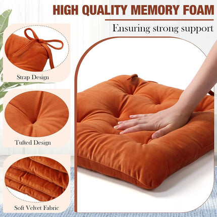 Memory Foam Chair Cushions Set of 4, Thick Indoor Seat Cushions for Dining Chairs Tufted Seat Pads for Kitchen, Dining Room, Office, (Orange,15.5"x15.5"x4").