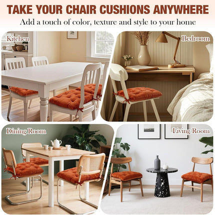 Memory Foam Chair Cushions Set of 4, Thick Indoor Seat Cushions for Dining Chairs Tufted Seat Pads for Kitchen, Dining Room, Office, (Orange,15.5"x15.5"x4").