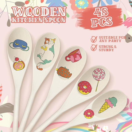 48 Pcs 8, 10, 12 Inch Wooden Spoons Gifts for Mom Oval Wooden Cooking Spoons Set Wood Serving Spoon Sauce Soup Stirring Ladle for Kitchen Cooking Baking Stirring Eating Tasting Cookware.