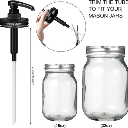 4 Pack Mason Canning Jar Syrup Dispenser Coffee Syrup Dispenser Pump Lids Set with Labels and Pen Honey Pump for 16 oz Regular Mouth Mason Canning Jars.