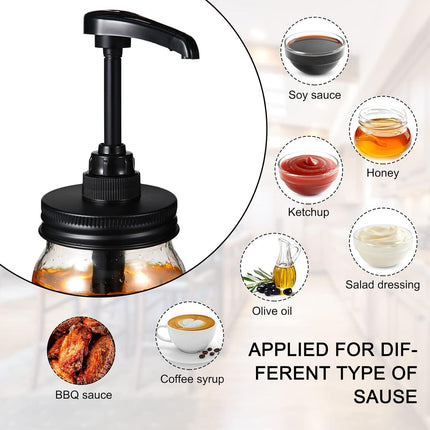 4 Pack Mason Canning Jar Syrup Dispenser Coffee Syrup Dispenser Pump Lids Set with Labels and Pen Honey Pump for 16 oz Regular Mouth Mason Canning Jars.