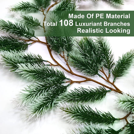 6 Ft Snow Flocked Norfolk Pine Cedar Realistic Pine Artificial Greenery Garlands for Decoration Xmas Mantle Fireplace Table Winter Decor.