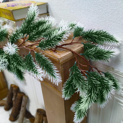 6 Ft Snow Flocked Norfolk Pine Cedar Realistic Pine Artificial Greenery Garlands for Decoration Xmas Mantle Fireplace Table Winter Decor.