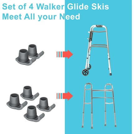 4 Pack Walker Skis Glides, Universal Walker Accessories for Seniors Mobility Aid Accessory.
