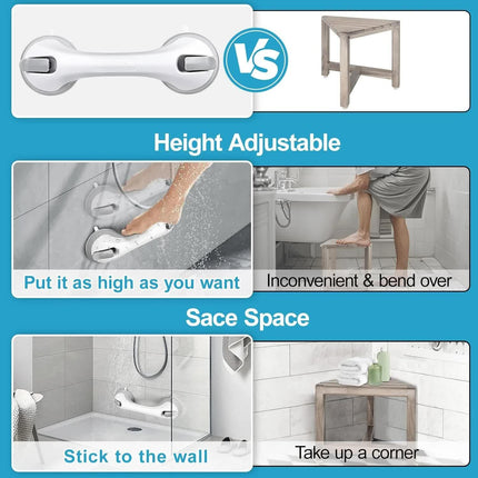 Shower Foot Rest for Wall, 12 Inches Shower Pedicure Foot Stool for Shaving Legs Bathroom Stool with Powerful Suction Cups Foot Stand for Inside Shower Suitable for Small Shower Spaces.