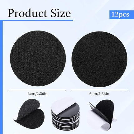 12 Pairs Round Self Adhesive Hook and Loop Tape, 2 Inch Black Nylon Self Adhesive Dots Double-Sided Adhesive Strip Heavy-Weight Industrial Strength Sticky Tape for Home Car Office Wall Decoration.