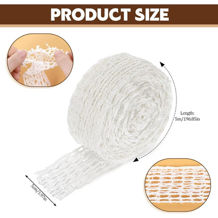 16.4ft Meat Netting Roll, Size 18, Elastic Smoked Meat Beef Poultry Ham Netting Cooking Meat Twine Net Cooked Food Mesh Bag for Meat Cooking or Drying Sausage Making.