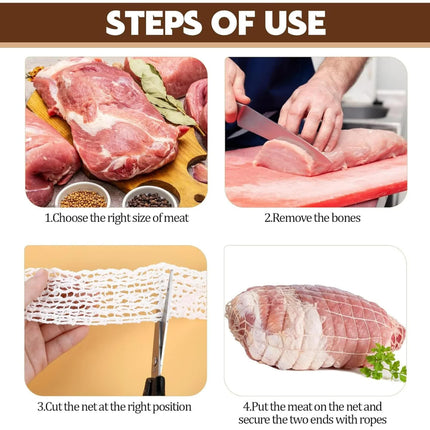 16.4ft Meat Netting Roll, Size 18, Elastic Smoked Meat Beef Poultry Ham Netting Cooking Meat Twine Net Cooked Food Mesh Bag for Meat Cooking or Drying Sausage Making.