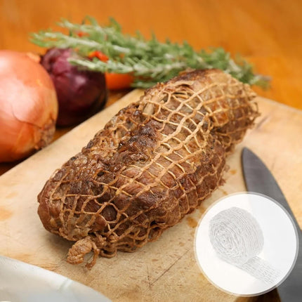 16.4ft Meat Netting Roll, Size 18, Elastic Smoked Meat Beef Poultry Ham Netting Cooking Meat Twine Net Cooked Food Mesh Bag for Meat Cooking or Drying Sausage Making.