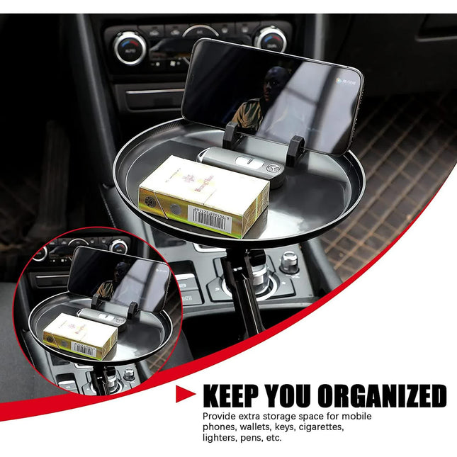 Car Cup Holder Tray for Adults Car Tray Table for Eating with Cell Phone Slot Lap for Universal Adjustable Cup Holder 360 Swivel Fits Vehicle, Boats, Golf Cart.