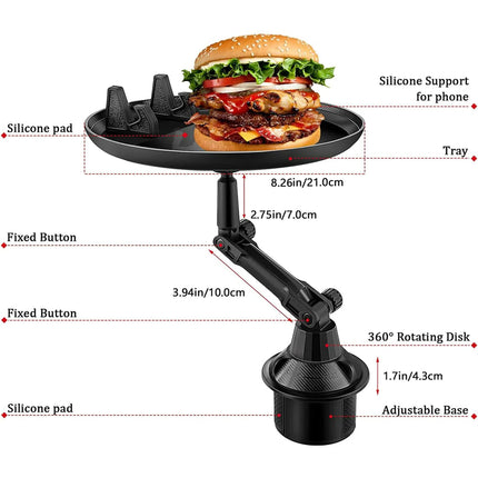 Car Cup Holder Tray for Adults Car Tray Table for Eating with Cell Phone Slot Lap for Universal Adjustable Cup Holder 360 Swivel Fits Vehicle, Boats, Golf Cart.