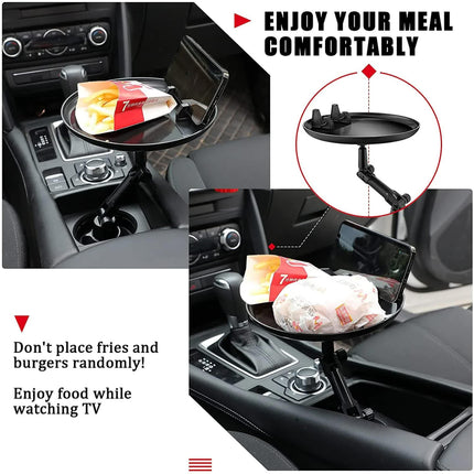 Car Cup Holder Tray for Adults Car Tray Table for Eating with Cell Phone Slot Lap for Universal Adjustable Cup Holder 360 Swivel Fits Vehicle, Boats, Golf Cart.