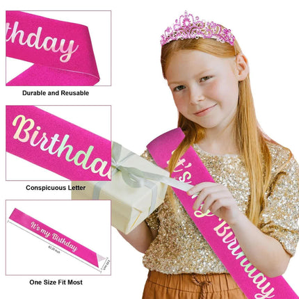 Hot Pink Birthday Headband & Crown - Happy Birthday Princess Tiara for Women & Girls - Party Decorations.