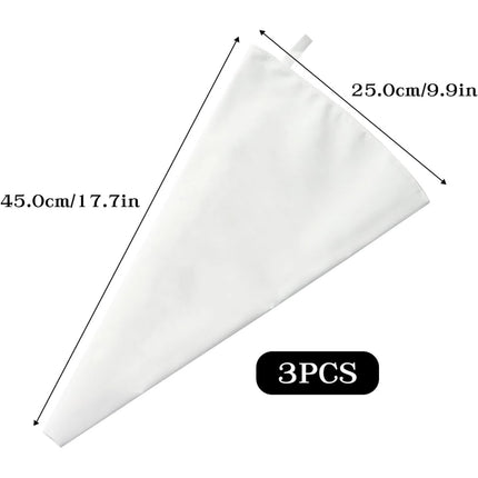 3 Pack Reusable Piping Bags, 18 Inch Cloth Pastry Bags Cake Decorating Bags Icing Piping Bag Hangable Frosting Piping Bags(White).