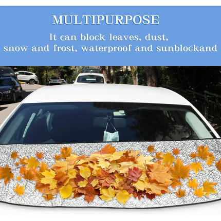 Car Front Windshield Cover Shade, 66.9"×17.7" Windshield Snow Cover for Fallen Leaf Dust and Snow, Universal Windshield Protector for All Seasons(Silver).