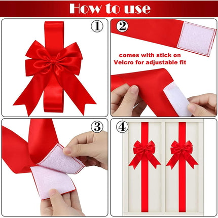 6 Pieces Christmas Cabinet Ribbons Bows Large Christmas Door Ribbon Cabinet Bows for Xmas Holidays Party Supplies (Red).