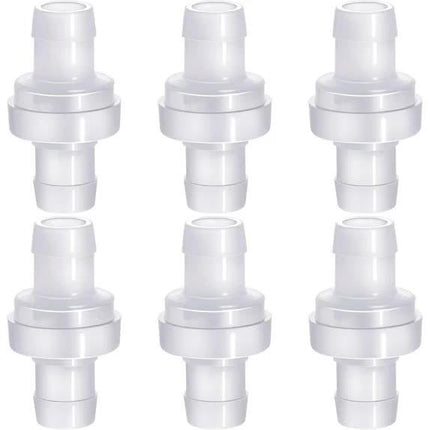 6 Pack One Way Check Valves, 1/2" (12mm) Hose Barb Non Return Ozone Resistance Plastic Valve Pump for Fuel Oil Water Air Gas.