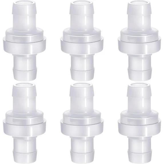 6 Pack One Way Check Valves, 1/2" (12mm) Hose Barb Non Return Ozone Resistance Plastic Valve Pump for Fuel Oil Water Air Gas.