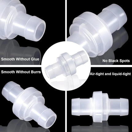 6 Pack One Way Check Valves, 1/2" (12mm) Hose Barb Non Return Ozone Resistance Plastic Valve Pump for Fuel Oil Water Air Gas.