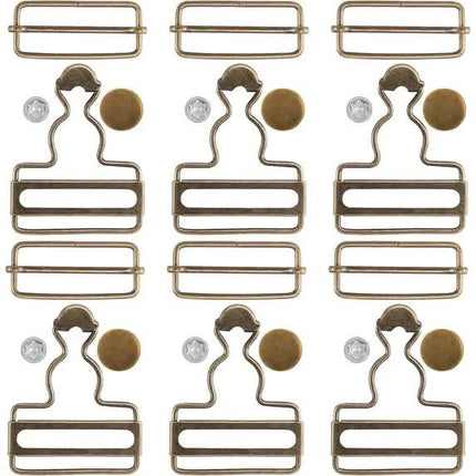 14 Sets Metal Overall Buckles, 1-1/2" Dungaree Replacement Clasp Clips with Adjustable Slide Buckle Buttons for Suspender Jeans Bib Pants DIY Sewing Accessories, Bronze.