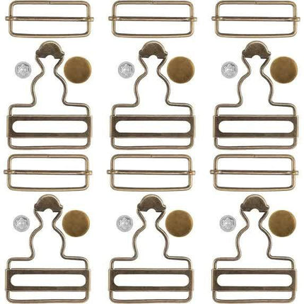 14 Sets Metal Overall Buckles, 1-1/2" Dungaree Replacement Clasp Clips with Adjustable Slide Buckle Buttons for Suspender Jeans Bib Pants DIY Sewing Accessories, Bronze.