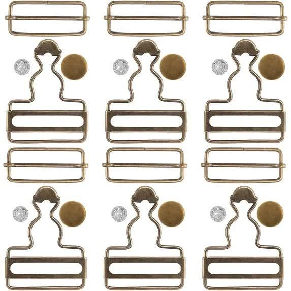 14 Sets Metal Overall Buckles, 1-1/2" Dungaree Replacement Clasp Clips with Adjustable Slide Buckle Buttons for Suspender Jeans Bib Pants DIY Sewing Accessories, Bronze.